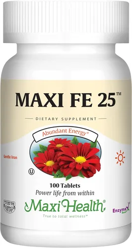 Maxi Health Suplemento de hierro para mujeres y hombres – Hierro suave 25 mg para el estómago – Pastillas no estreñimiento* – Kosher – Sin OGM –