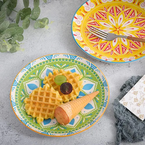 Miniatura 8 de Juego de platos de postre de cerámica de 6 a 8 pulgadas para ensalada y aperitivo, colores vibrantes para mezclar y combinar, aptos