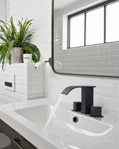 Miniatura 7 de Grifo de baño en cascada de 3 agujeros: ARCORA Grifo de baño amplio de 8 pulgadas, negro mate, moderno grifo de lavabo de baño de 2 manijas