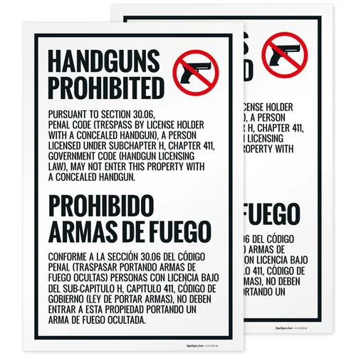 Miniatura 8 de Concealed Carry Prohibited Texas Penal Code Section 3007 Bilingual Sidewalk Sign Kit, 18x24 Inches, Replacement Panels (2 Pack) 160 Mil Thick