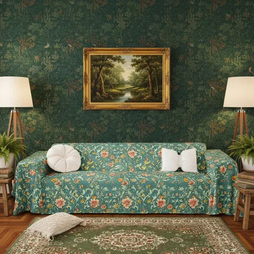 Miniatura 14 de Erosebridal Funda de sofá floral de 71 x 91 pulgadas, diseño de loto, antideslizante, acuarelas, diseño de hojas de flores azules, con pintura