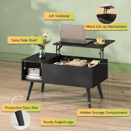 Miniatura 6 de WLIVE Mesa de Centro para Sala de Estar, Mesa de Centro Pequeña con Almacenamiento, Mesa Central de Comedor de Madera Moderna con Tapa Elevable