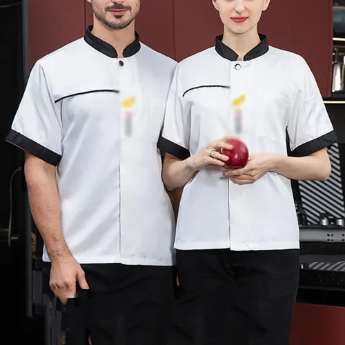 Miniatura 3 de Abrigo de chef con botones para hombre, manga cortalarga, chaqueta de chef unisex ligera