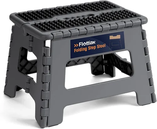 Miniatura 8 de Flottian Taburete plegable de 9 pulgadas para adultos y niños con capacidad para hasta 300 libras, taburetes plegables antideslizantes con asa