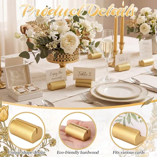 Miniatura 4 de Ripeng 24 soportes dorados para números de mesa, soporte de madera para tarjetas de lugar, mini soporte de mesa para boda, Navidad, vacaciones