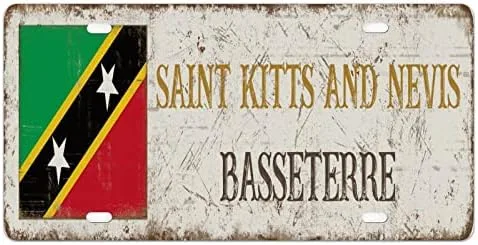 Placa de matrícula frontal vintage de San Cristóbal y Nieves de Basseterre City decorativa de metal para automóvil, placa de matrícula de aluminio
