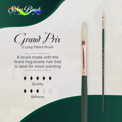 Miniatura 2 de Silver Brush 1034-2 Grand Prix Premier - Cepillo de cerdas de cerdo de mango largo, filbert largo, tamaño 2
