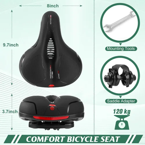 Miniatura 2 de Cómodo cojín de asiento para hombres y mujeres con doble absorción de impactos, espuma viscoelástica con memoria, sillín de bicicleta ancho e