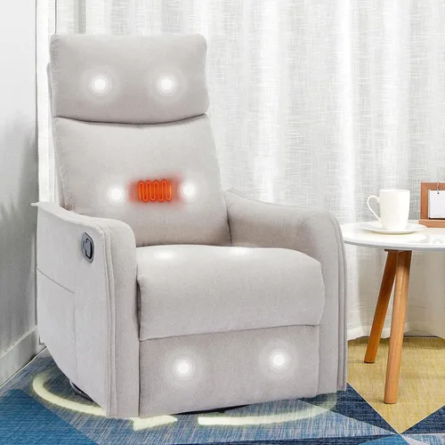 Miniatura 10 de cinkehome Silla Reclinable Mecedora Giratoria con Masaje y Calefacción para Guardería - Silla Reclinable de Espacio Pequeño con Soporte Lumbar, Giro