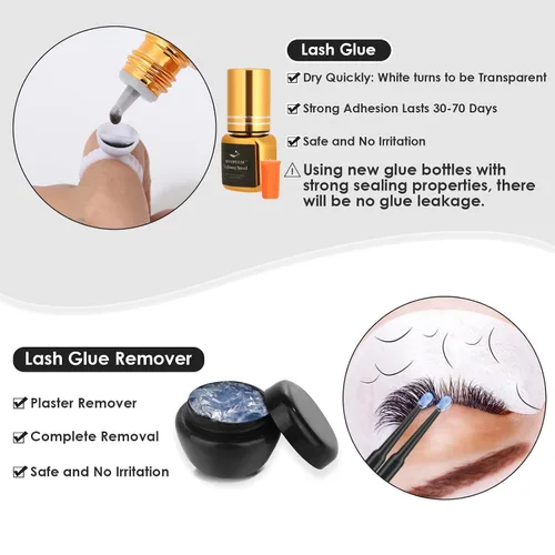 Miniatura 5 de ROADPLUM Kit profesional de extensión de pestañas, kit de limpieza de pestañas con pegamento para pestañas, removedor de pegamento, parches de gel