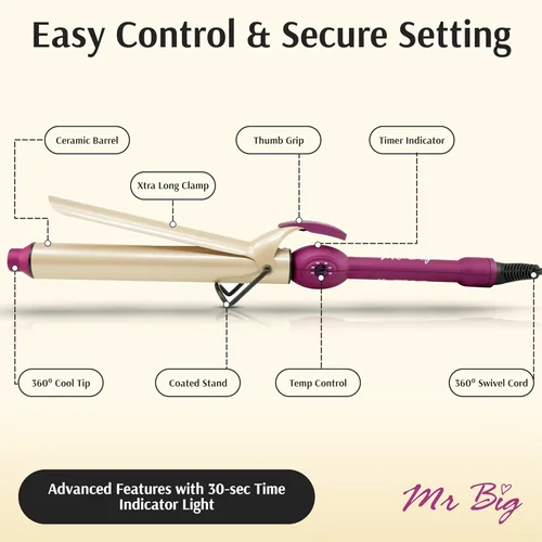 Miniatura 5 de Mr Big - Plancha rizadora extra larga de 1.25 pulgadas – barril XL de 9.5 pulgadas para cabello largo, varita de cerámica triple chapada para rizos
