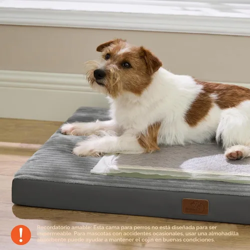 Miniatura 2 de Bedsure ComfyFleece - Camas ortopédicas para perros de gran tamaño para jaula con funda extraíble para máquina, no impermeable, alfombrilla de Gris