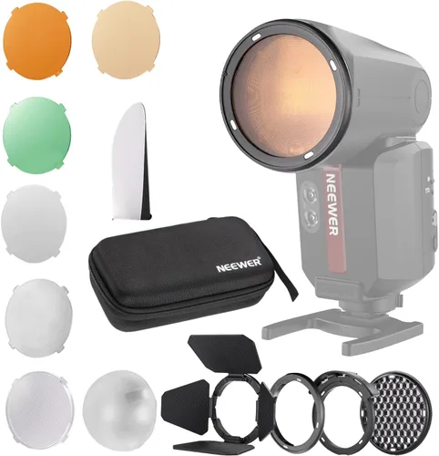 NEEWER CRM2 Kit de accesorios magnéticos para flash de cabeza redonda, juego de difusor modificador de luz Speedlite compatible con Godox V1 y V100,