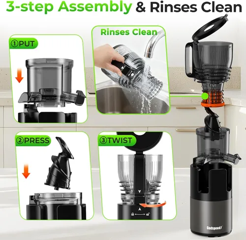 Miniatura 5 de Máquinas Exprimidoras Godspeeds, Conducto de Alimentación Grande de 5.8", Exprimidor Lento de Masticación Prensado en Frío para Frutas y Verduras