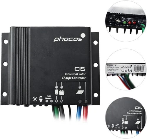 Miniatura 2 de Phocos Controlador de carga solar IP68 de 10 amperios, regulador de trabajo automático de 12/24 VCC, sistema de luz solar fuera de la rejilla