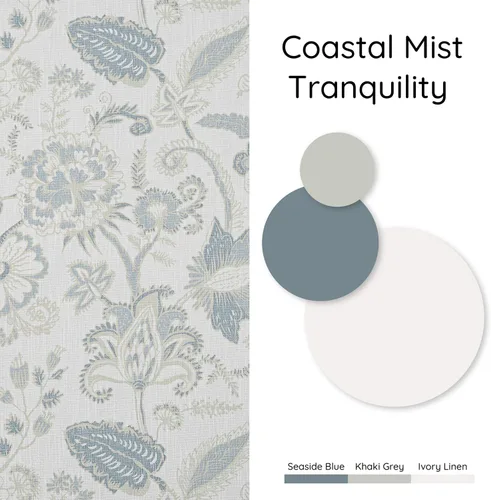Miniatura 5 de Kayne Studio Paneles de cortina 100% opaca azul gris con estampado de hojas botánicas, cortinas florales de estilo granja para sala de estar y Azul