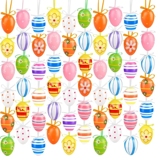 Miniatura 8 de Elcoho - Huevos colgantes de Pascua, de plástico, ornamentos para la Pascua, decoración de Pascua, estilos al azar