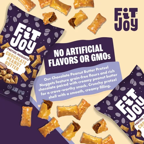 Miniatura 6 de FitJoy Nuggets de pretzel rellenos de mantequilla de maní con chocolate, sin cereales, lácteos y gluten, crujientes con mantequilla de maní cremosa