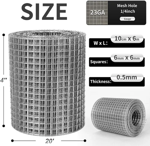 Miniatura 2 de Tela Metálica 4'' x 20' de 1/4 pulgada, Rollo de Malla de Alambre Galvanizado (23 GA), Malla para Pollos para Corrales/Gallineros, Malla