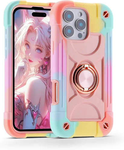 Miniatura 16 de MARKILL Funda compatible con iPhone 15 de 6.1 pulgadas con soporte integrado, [grado militar resistente de cuerpo completo] protección contra Rosa