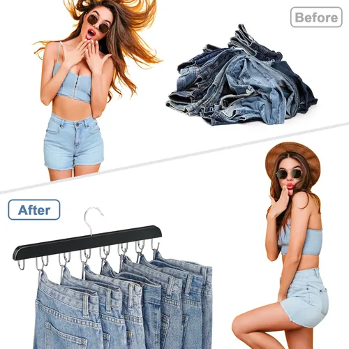 Miniatura 2 de Ganchos para jeans para armario, 14 ganchos de madera para jeans que ahorran espacio, ganchos giratorios de 180° para faldas, pantalones cortos