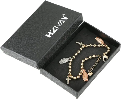 Miniatura 58 de HZMAN Pulsera de cruz con cuentas de rosario virgen de Guadalupe ajustable para mujer, regalo de joyería