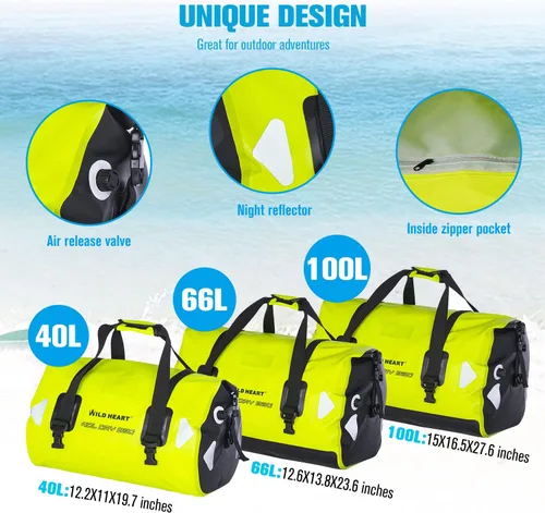 Miniatura 6 de WILD HEART Bolsa de lona impermeable para motocicleta, PVC500D, doble parte inferior, con correas de cuerda y bolsillo interior, 40L, 66L, 100L, 66L