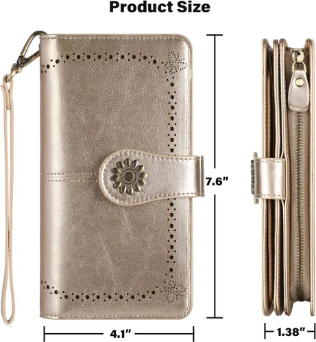 Miniatura 5 de Lavemi - Cartera de piel con bloqueo RFID para mujer, de gran capacidad, para llevarla a la muñeca