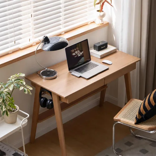 Miniatura 13 de Escritorio de madera maciza con acabado de nogal, escritorio pequeño para oficina en casa, escritorio de computadora para espacios pequeños