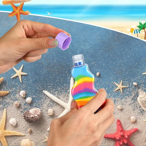 Miniatura 5 de Nuenen 50 botellas de arte de arena a granel con embudos de plástico en forma de onda para suministros de fiesta de manualidades (tapa colorida)