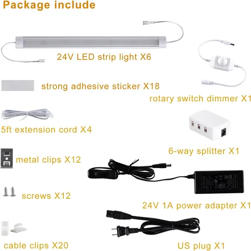 Miniatura 5 de LABOREDUCER Enchufe de iluminación para debajo del gabinete, blanco frío, 6000 K, paquete de 6 luces LED de 11 pulgadas para debajo del gabinete