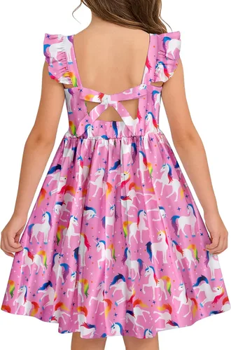 Miniatura 25 de Vieille Vestido de verano para niñas pequeñas, con volantes, manga corta, lindo vestido de sirena sin espalda para niños, vestido de playa casual