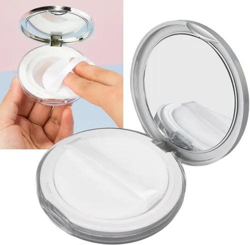 Miniatura 2 de Caja de polvo suelta, contenedor de polvo recargable vacío de 0.11 oz, estuche portátil de polvo con espejo de soplado de polvo y tamiz de red