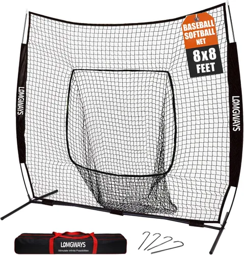 Miniatura 9 de 7x7ft/8x8ft Baseball Softball Net with Steel Frame for Batting, Hitting, Pitching, Portable Baseball Batting Net with Carry Bag, Great for All Levels