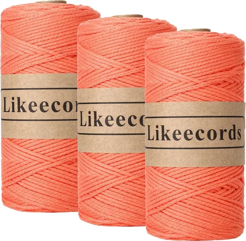 Miniatura 61 de Likeecords Cuerda de algodón 100% hilo de ganchillo de 0.079 pulgadas, cuerda trenzada de macramé, cuerda de macramé, hilo de ganchillo para regalo