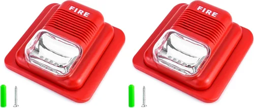 Miniatura 9 de QWORK Alarma de incendios, 12 / 24 V CC con cable de sonido y luz de alarma de incendios de advertencia estroboscópica de sirena, sensor de sistema