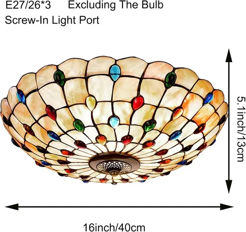 Miniatura 7 de Tiffany - Lámpara de techo de montaje empotrado, lámpara de techo LED de vitral, hecha a mano con cuentas de vidrio de colores azules