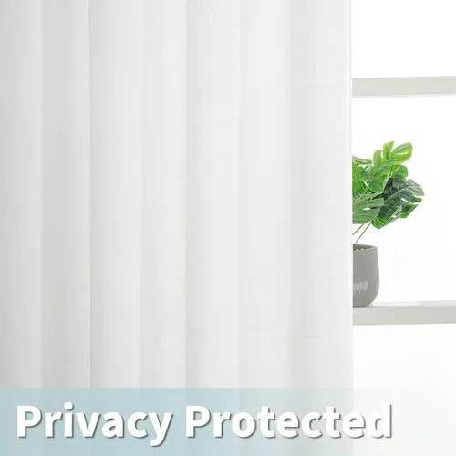 Miniatura 3 de LAMIT Cortinas de Lino Blancas Semitransparentes para Dormitorio, Paneles Filtrantes de Luz, Cortinas de Lino con Ojales de Protección de Privacidad