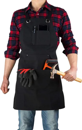 Miniatura 2 de Delantal de lona de 16 onzas para hombre, delantal de trabajo resistente negro para carpinteros, carpinteros, herreros, barbacoas, jardineros