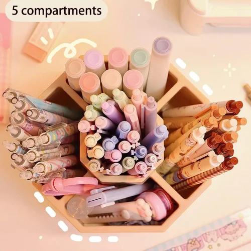 Miniatura 3 de Organizador de escritorio, portalápices de escritorio, 5 compartimentos, organizador de escritorio, caja de almacenamiento de suministros de arte