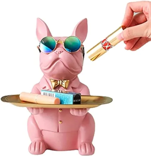 Miniatura 11 de suruim Regalos de Bulldog Francés Portallaves Bandeja para Dulces Decoración del Hogar Estatua de Mayordomo de Resina Cuenco para Llaves Mesa