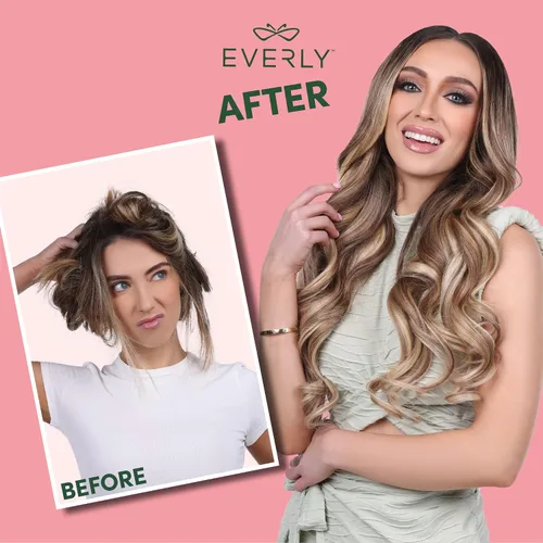 Miniatura 6 de Everly Extensión de cabello con clip, 7 piezas de cabello humano Remy sin costuras con clip de trama de silicona con tecnología de clip de mariposa