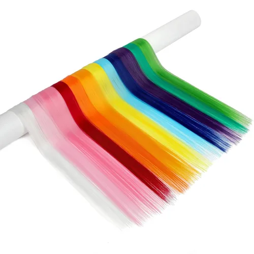 Miniatura 2 de Extensiones de cabello sintético liso de 24 pulgadas para mujeres y niñas, regalo de un solo color, clip de fiesta 12 piezas - rosa claro