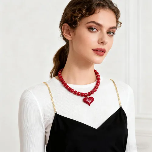 Miniatura 4 de YUJIE - Collar de corazón grueso para mujer, collar de corazón exagerado con cadena de cuentas acrílicas