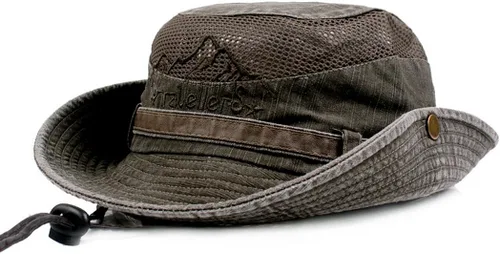 Sombrero de sol para hombre, bordado de algodón, para verano, protección solar, ala ancha, plegable, estilo safari, boonie Verde militar
