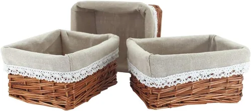 Miniatura 5 de KINGWILLOW Cesta de almacenamiento de mimbre con forro, 3 unidades, cesta rectangular hecha a mano de sauce pequeña para artículos diversos