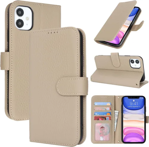 Miniatura 71 de Zouzt Funda para iPhone 11 de 6.1 pulgadas de piel auténtica con 4 ranuras para tarjetas, tarjetero con bloqueo RFID, tapa magnética, función atril