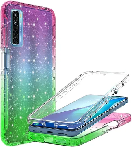 Miniatura 2 de Funda de cuerpo completo diseñada para TCL 20S con purpurina, protector de pantalla integrado, absorción de golpes, antiarañazos, resistente