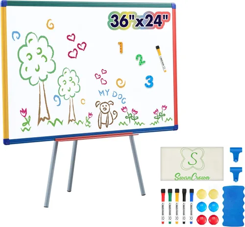 Pizarra de Borrado en Seco con Soporte, Pizarra Blanca Magnética para Niños, Pizarra de Caballete Rotafolio para Aula, Pizarra Blanca con Soportes,