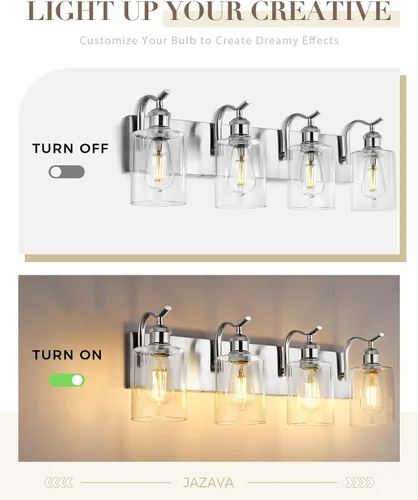 Miniatura 7 de Lámpara de tocador de baño con 4 luces, aplique de pared de níquel cepillado, lámpara de baño moderna con vidrio transparente, VL01BN-4 Níquel